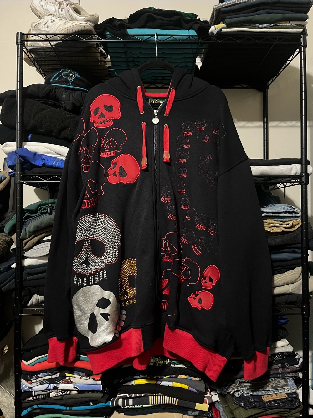 Black and Red Skull Zip Hoodie Jacket